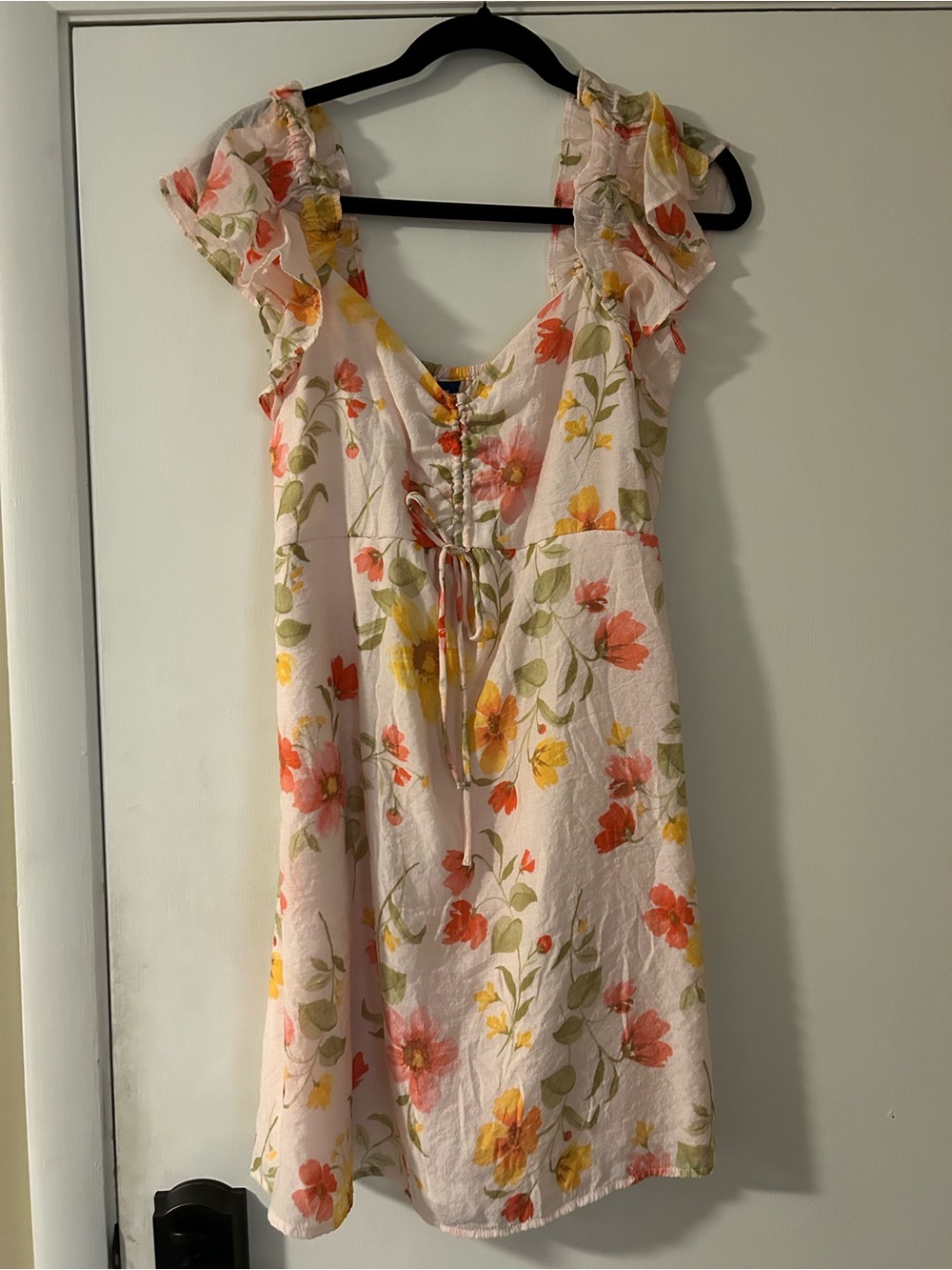 Old Navy Pink Floral Tie-Front Ruffle Mini Dress
